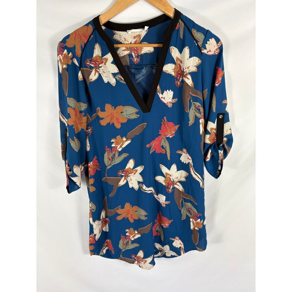 Lush Floral Print V Neck Shift Dress Blue Size XS